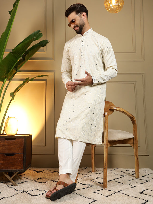 Men’s Heavy Khadi Cotton Mirror Work Kurta with Semi Cotton Chudidar