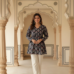 Women’s Black Rayon Printed Fancy Tunic Top