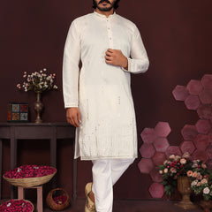 Men’s Premium Smart Silk Mirror Work Kurta with Raymond Cotton Pyjama