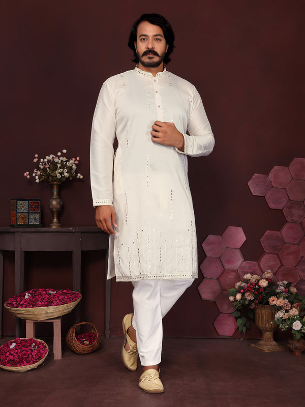 Men’s Premium Smart Silk Mirror Work Kurta with Raymond Cotton Pyjama