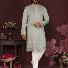 Men’s Premium Smart Silk Sequence Embroidered Kurta with Raymond Cotton Pyjama