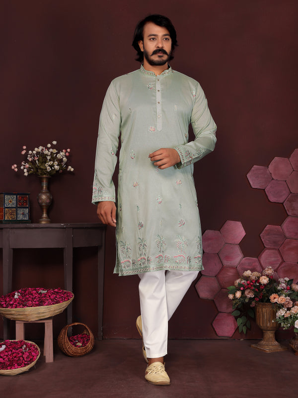 Men’s Premium Smart Silk Sequence Embroidered Kurta with Raymond Cotton Pyjama
