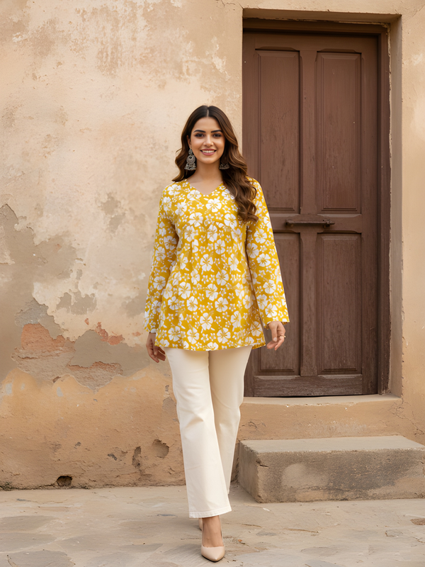 Women’s Cotton Printed Flared Short Kurti
