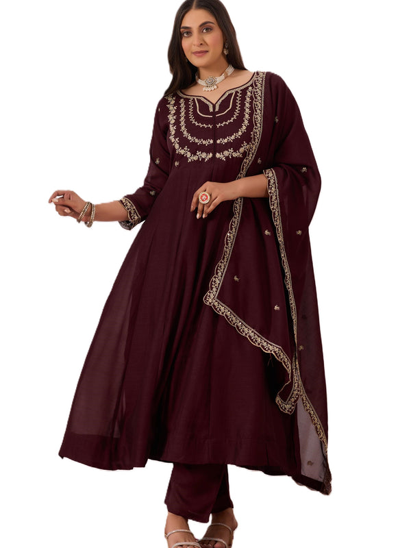 Vichitra Silk Embroidered Kurta Pant with Dupatta Set