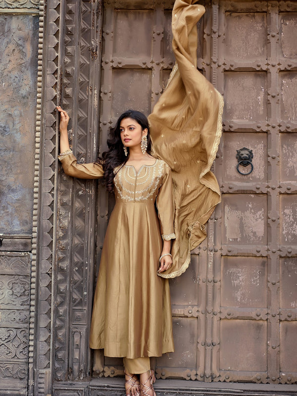 Vichitra Silk Embroidered Kurta Pant with Dupatta Set
