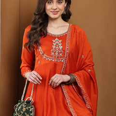 Vichitra Silk Kurta Pant Set With Vichitra Silk Dupatta