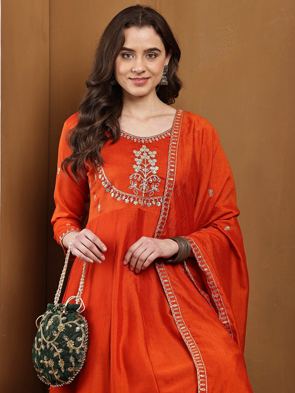 Vichitra Silk Kurta Pant Set With Vichitra Silk Dupatta