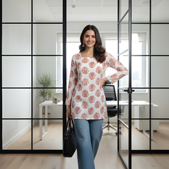 Women’s White Rayon Printed Fancy Tunic Top