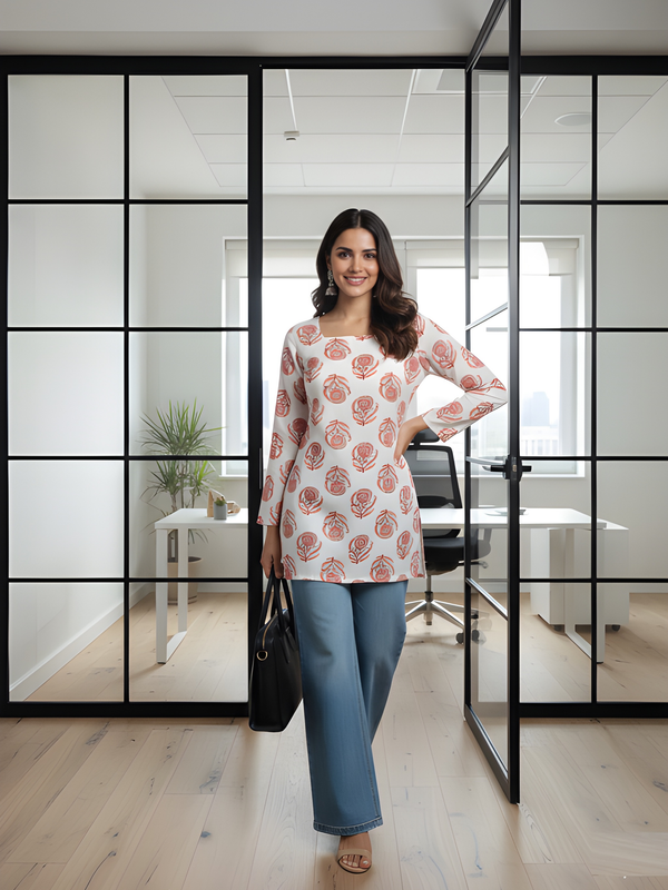 Women’s White Rayon Printed Fancy Tunic Top