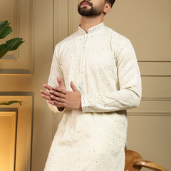 Men’s Heavy Khadi Cotton Mirror Work Kurta with Semi Cotton Chudidar