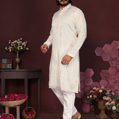 Men’s Premium Smart Silk Mirror Work Kurta with Raymond Cotton Pyjama
