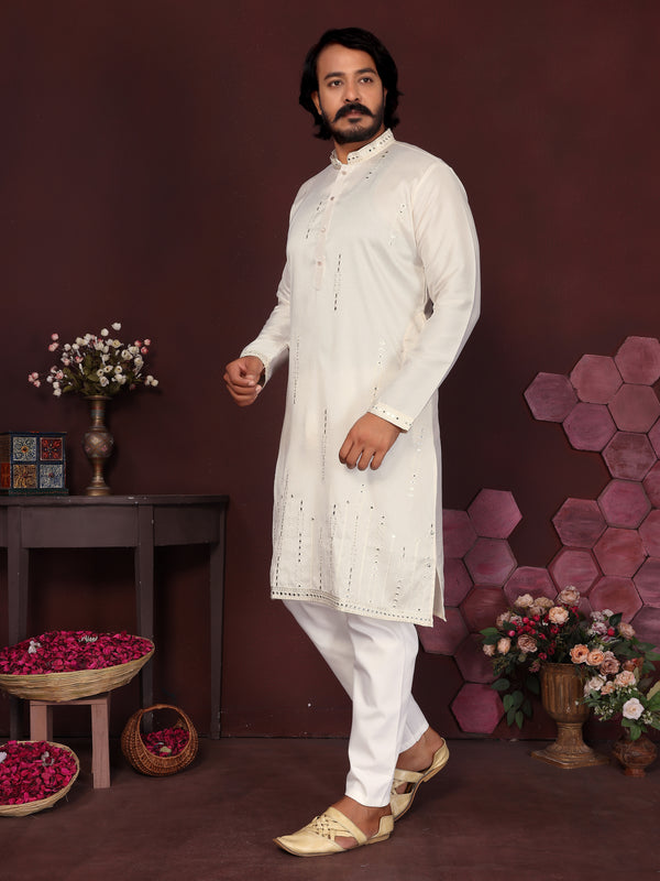 Men’s Premium Smart Silk Mirror Work Kurta with Raymond Cotton Pyjama