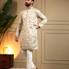 Men’s Royal Silk Sequence Embroidered Kurta with Semi Cotton Chudidar