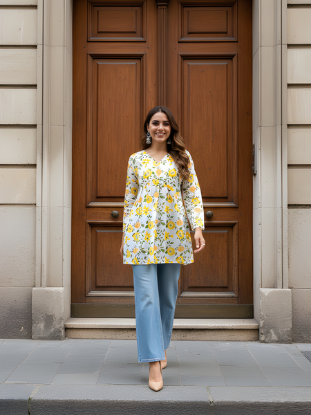 Women’s Cotton Printed Flared Short Kurti