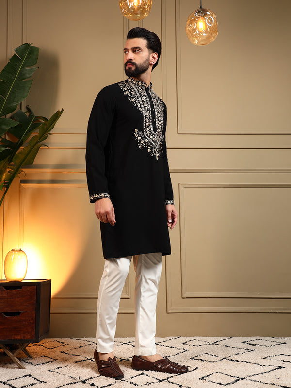 Men’s Armani Lachko Embroidered Kurta with Semi Cotton Chudidar