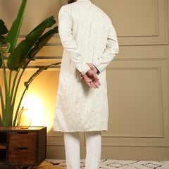 Men’s Heavy Khadi Cotton Mirror Work Kurta with Semi Cotton Chudidar