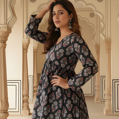 Women’s Black Rayon Printed Fancy Tunic Top
