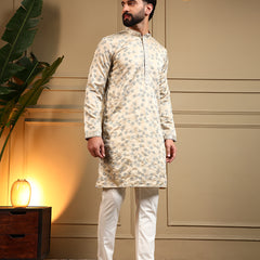 Men’s Royal Silk Sequence Embroidered Kurta with Semi Cotton Chudidar