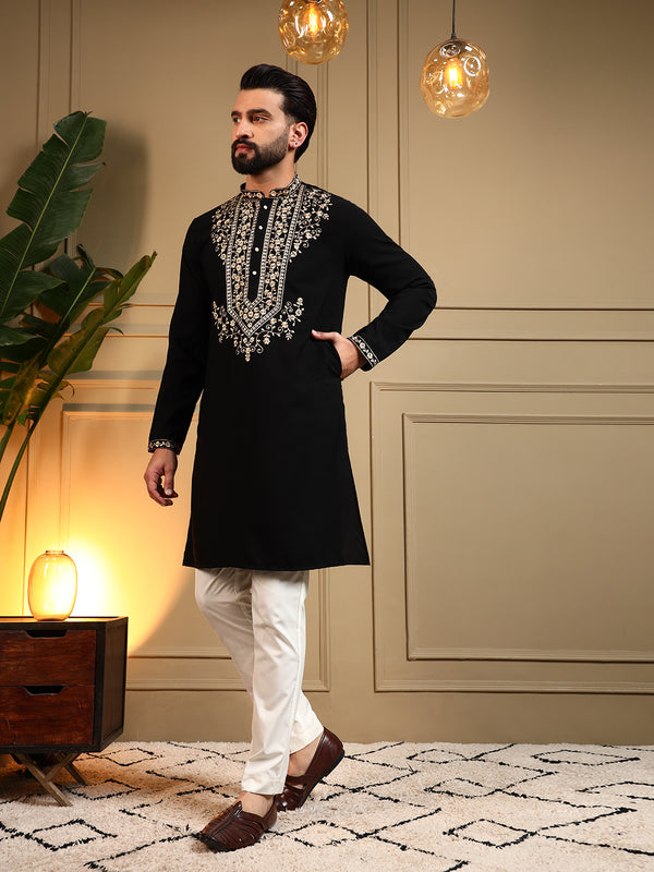 Men’s Armani Lachko Embroidered Kurta with Semi Cotton Chudidar