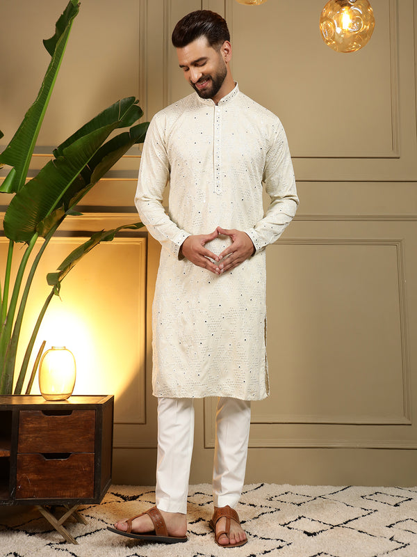 Men’s Heavy Khadi Cotton Mirror Work Kurta with Semi Cotton Chudidar