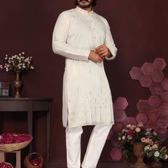Men’s Premium Smart Silk Mirror Work Kurta with Raymond Cotton Pyjama