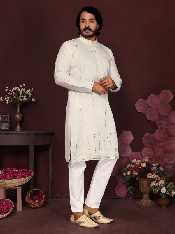 Men’s Premium Smart Silk Mirror Work Kurta with Raymond Cotton Pyjama