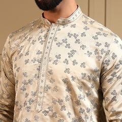 Men’s Royal Silk Sequence Embroidered Kurta with Semi Cotton Chudidar