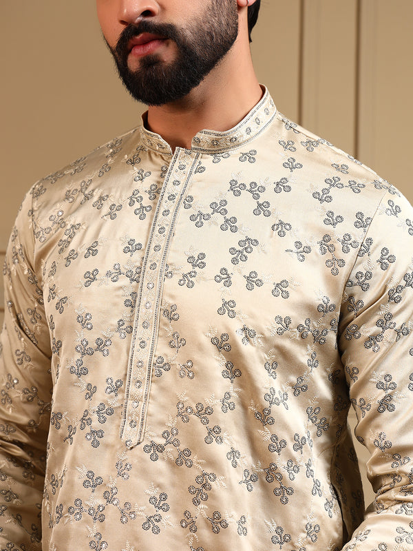 Men’s Royal Silk Sequence Embroidered Kurta with Semi Cotton Chudidar