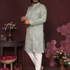 Men’s Premium Smart Silk Sequence Embroidered Kurta with Raymond Cotton Pyjama