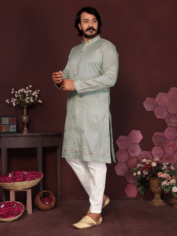 Men’s Premium Smart Silk Sequence Embroidered Kurta with Raymond Cotton Pyjama