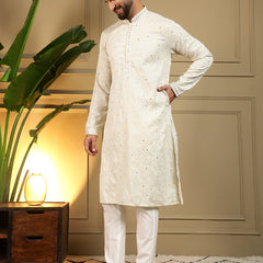 Men’s Heavy Khadi Cotton Mirror Work Kurta with Semi Cotton Chudidar