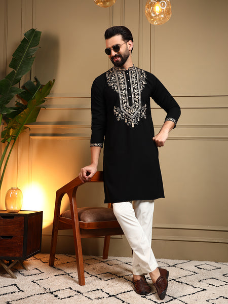 Men’s Armani Lachko Embroidered Kurta with Semi Cotton Chudidar