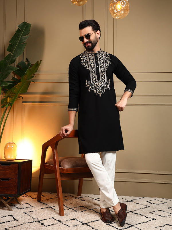 Men’s Armani Lachko Embroidered Kurta with Semi Cotton Chudidar
