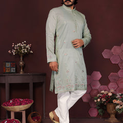 Men’s Premium Smart Silk Sequence Embroidered Kurta with Raymond Cotton Pyjama