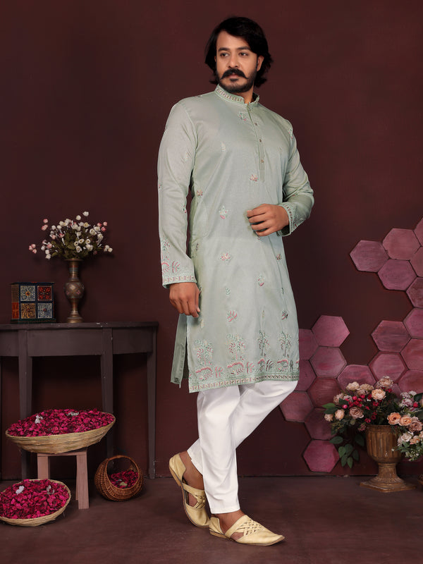 Men’s Premium Smart Silk Sequence Embroidered Kurta with Raymond Cotton Pyjama