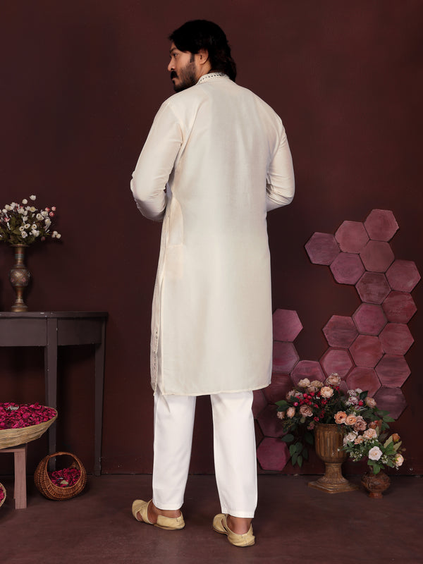 Men’s Premium Smart Silk Mirror Work Kurta with Raymond Cotton Pyjama