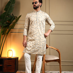 Men’s Royal Silk Sequence Embroidered Kurta with Semi Cotton Chudidar