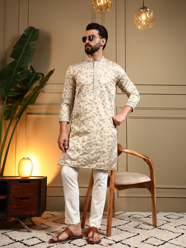 Men’s Royal Silk Sequence Embroidered Kurta with Semi Cotton Chudidar