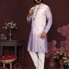 Men’s Premium Cotton Silk Embroidered Kurta with Raymond Cotton Pyjama