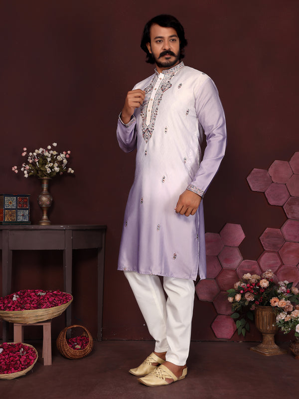 Men’s Premium Cotton Silk Embroidered Kurta with Raymond Cotton Pyjama