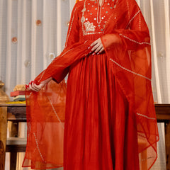 Women’s Chanderi Silk Embroidered Kurta with Chanderi Silk Bottom & Embroidered Chanderi Dupatta Set