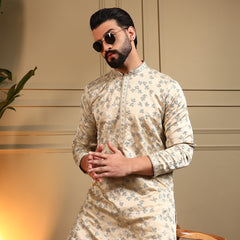 Men’s Royal Silk Sequence Embroidered Kurta with Semi Cotton Chudidar