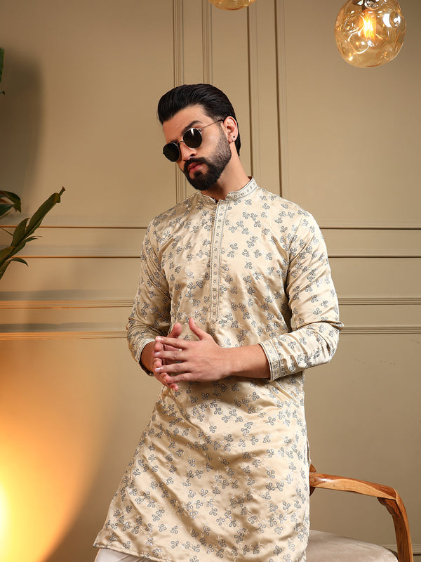 Men’s Royal Silk Sequence Embroidered Kurta with Semi Cotton Chudidar
