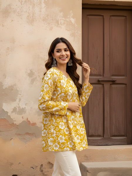 Women’s Cotton Printed Flared Short Kurti