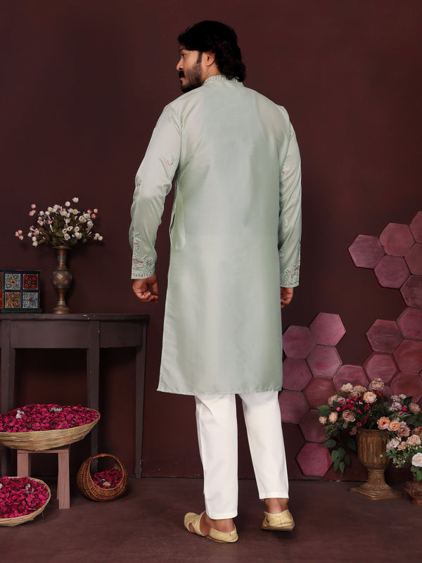 Men’s Premium Smart Silk Sequence Embroidered Kurta with Raymond Cotton Pyjama