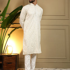 Men’s Heavy Khadi Cotton Mirror Work Kurta with Semi Cotton Chudidar