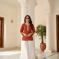 Women’s Rust Orange Roman Silk Embroidered Fancy Top