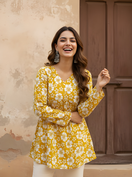 Women’s Cotton Printed Flared Short Kurti