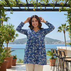 Women’s Blue Rayon Printed Fancy Tunic Top