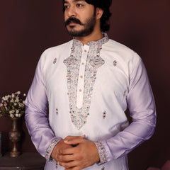 Men’s Premium Cotton Silk Embroidered Kurta with Raymond Cotton Pyjama